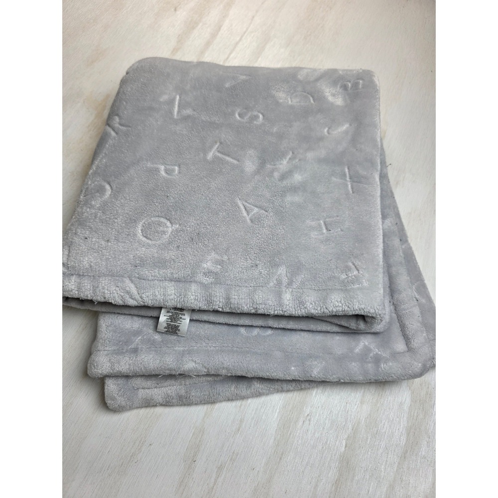 Tahari Home Baby Blanket Grey Plush Fleece Embossed Alphabet ABC Neutral Classic